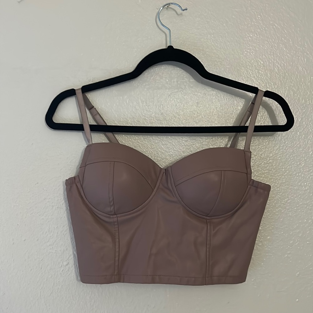 Tan leather corset top